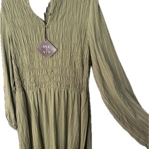 Ava & Viv olive Green Textured Long Sleeve Dress